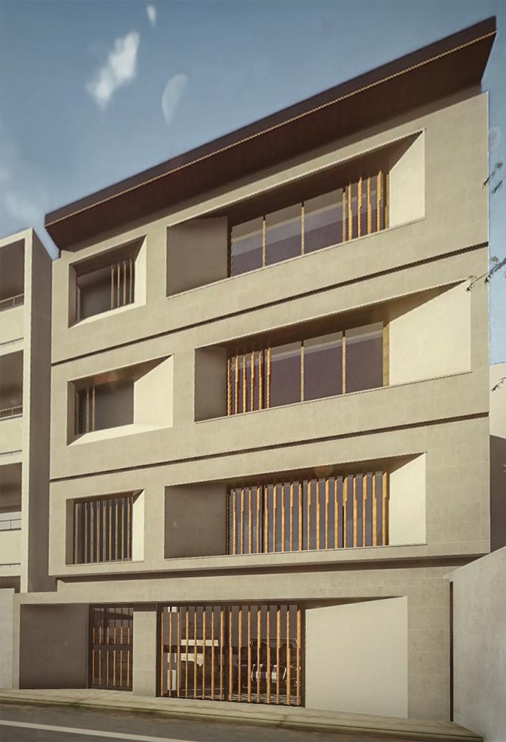 a render of facade , designed for an apartment in 130st.