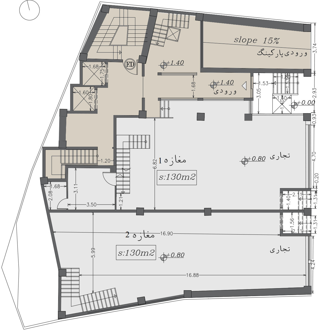 ground floor plan ,facade design of Guilan Nezam T.A.M