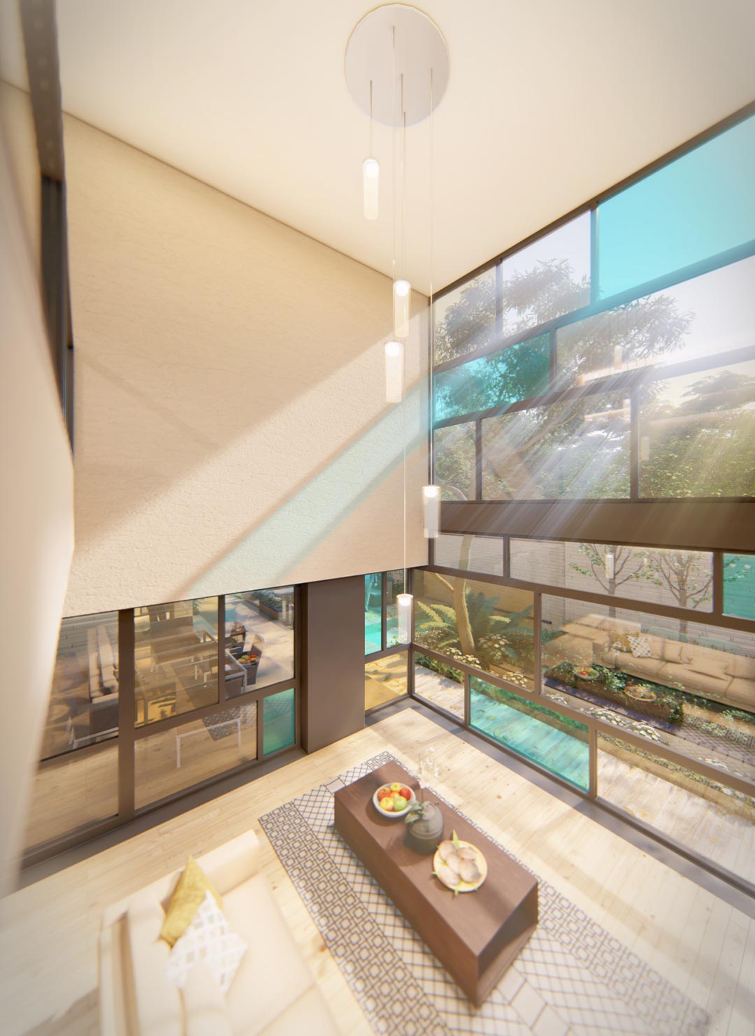 render of living room, sanjabi villa project