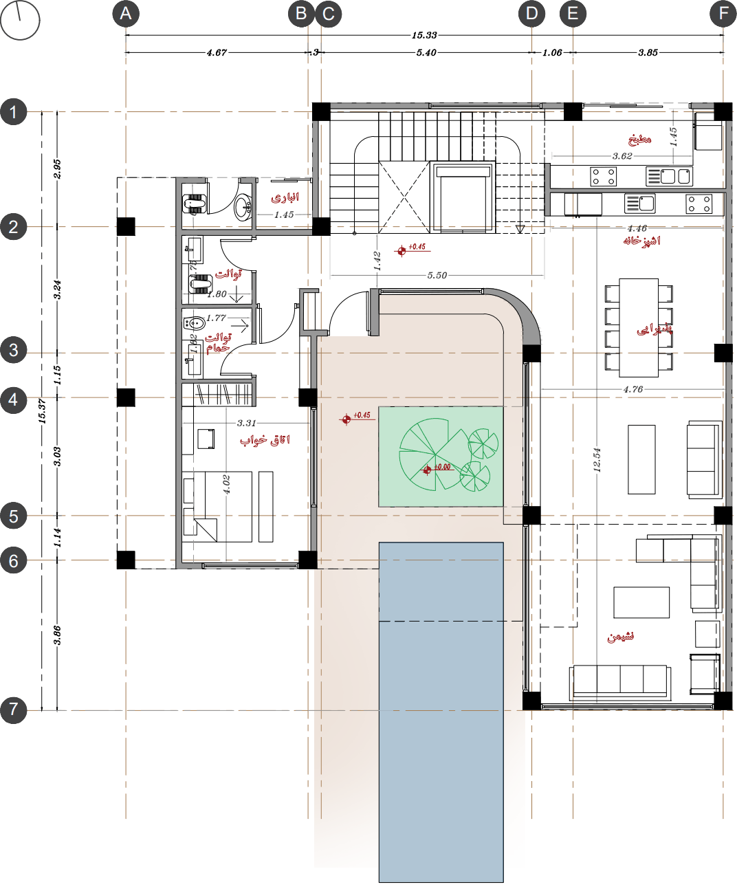 ground floor plan , a villa around a gazebo