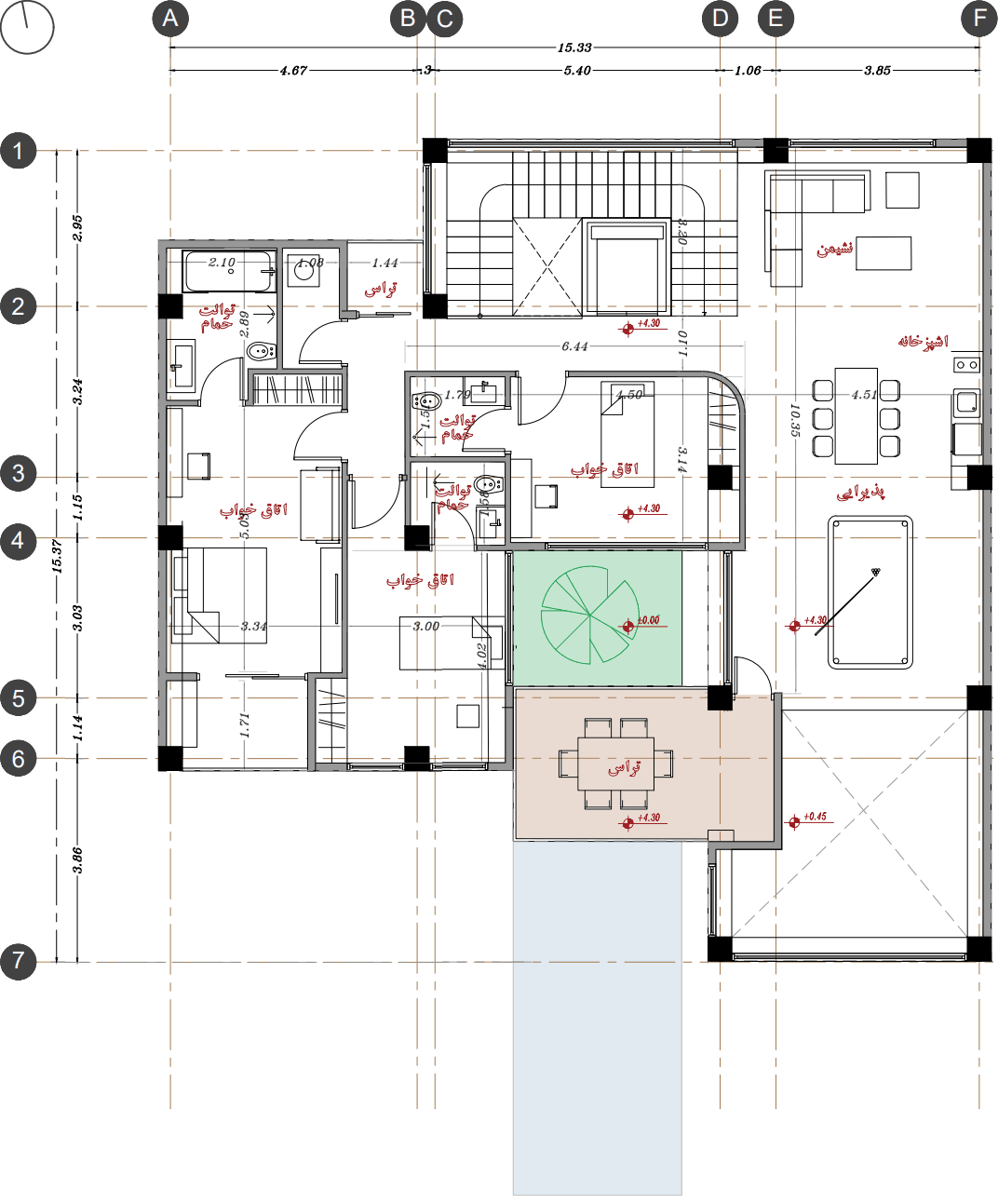 first floor plan , a villa around a gazebo