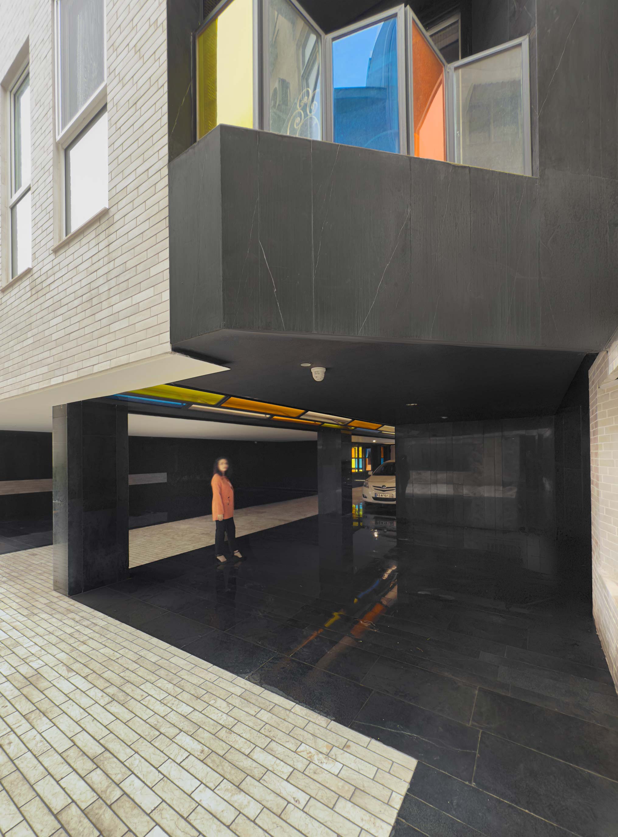 parking lot, back facade, the Jameh-Chin (Pleated Veil) Apartment,100 St, Rasht, Iran