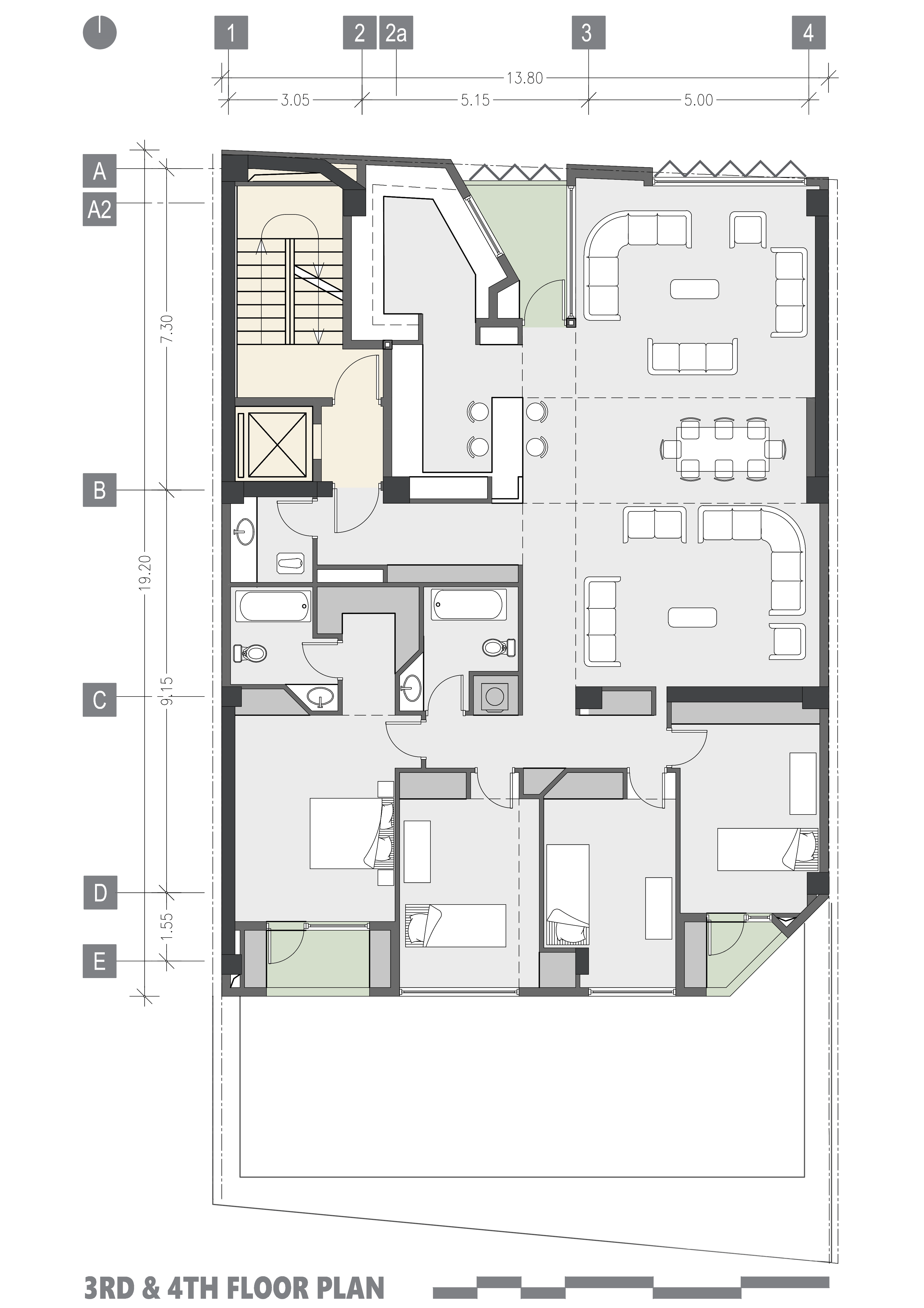 3rd and 4th floor plan, the Jameh-Chin (Pleated Veil) Apartment,100 St, Rasht, Iran